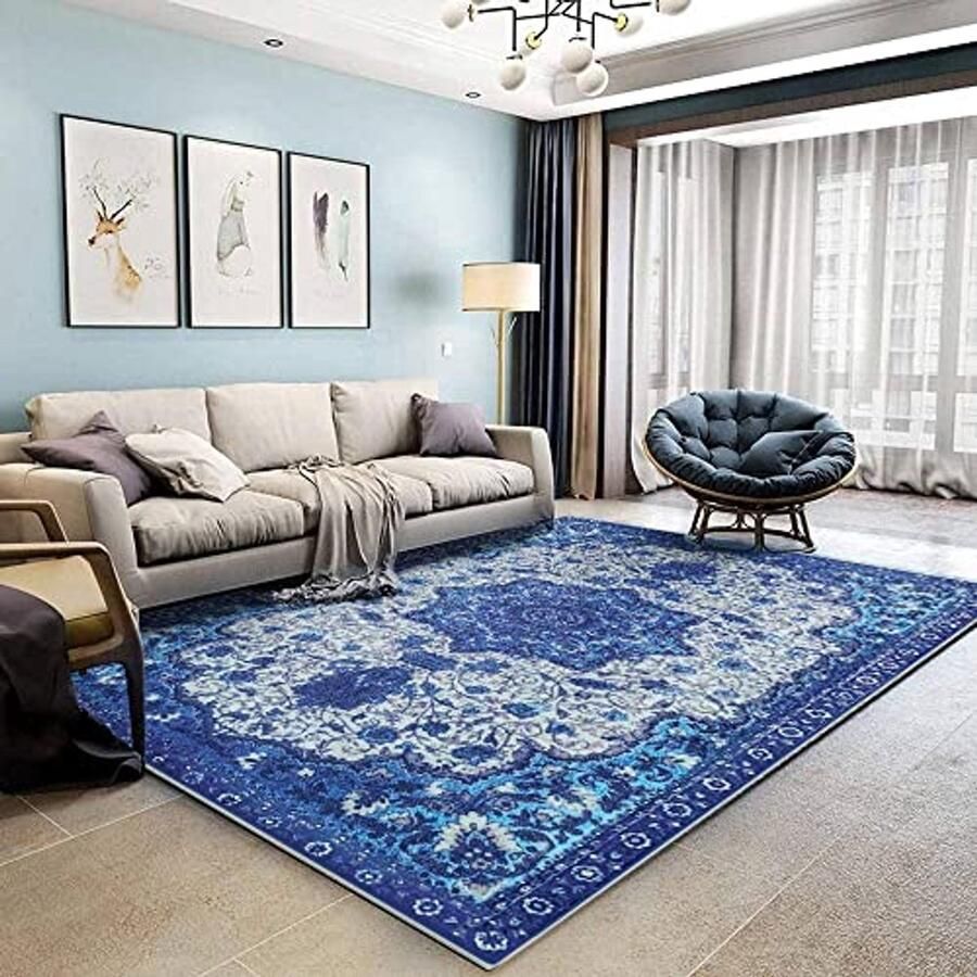 Moderne en artistieke laagpolige tapijten voor woonkamer en slaapkamer (blauw 200 x 300 cm)
