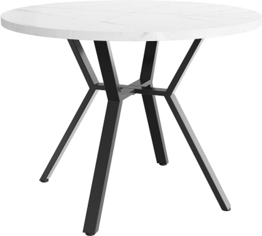 GOTAGEE Moderne en eenvoudige ronde marmeren eettafel (1 m diameter) zwarte X-vormige salontafel met metalen beugel stabiel en duurzaam