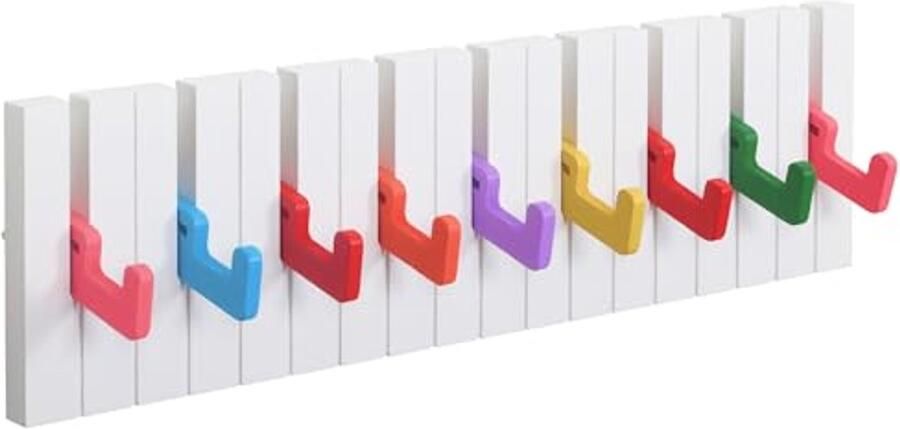 Moderne en Inklapbare Garderobehaken voor Kinderen Kleurrijk Wandhaak Systeem voor Kinderkamer Hal en Keuken 9 Uitschuifbare Haken 49 x 15 x 2 cm