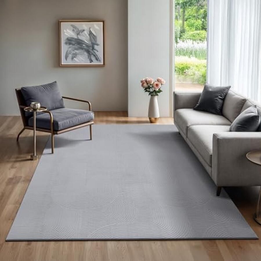 Moderne en zachte tapijt voor woonkamer en slaapkamer 3D-optiek anti-slip onderhoudsvriendelijk grijs 140 x 200 cm