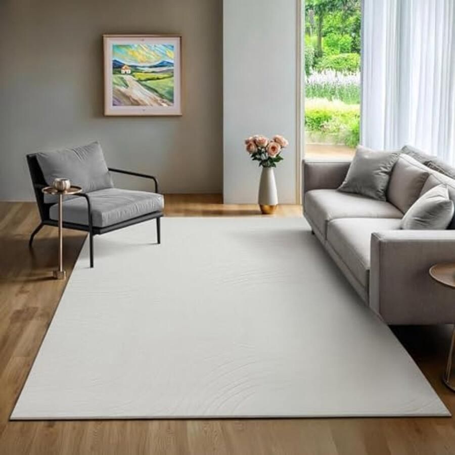 Modern en Zacht Tapijt voor Woonkamer en Slaapkamer Antislip Onderhoudsvriendelijk 3D-Optiek Crème 80 x 150 cm