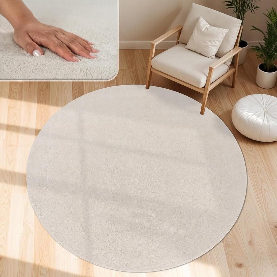 Moderne en Zachte Wasbare Tapijt voor Woonkamer Fluffy en Antislip Ø 160 cm