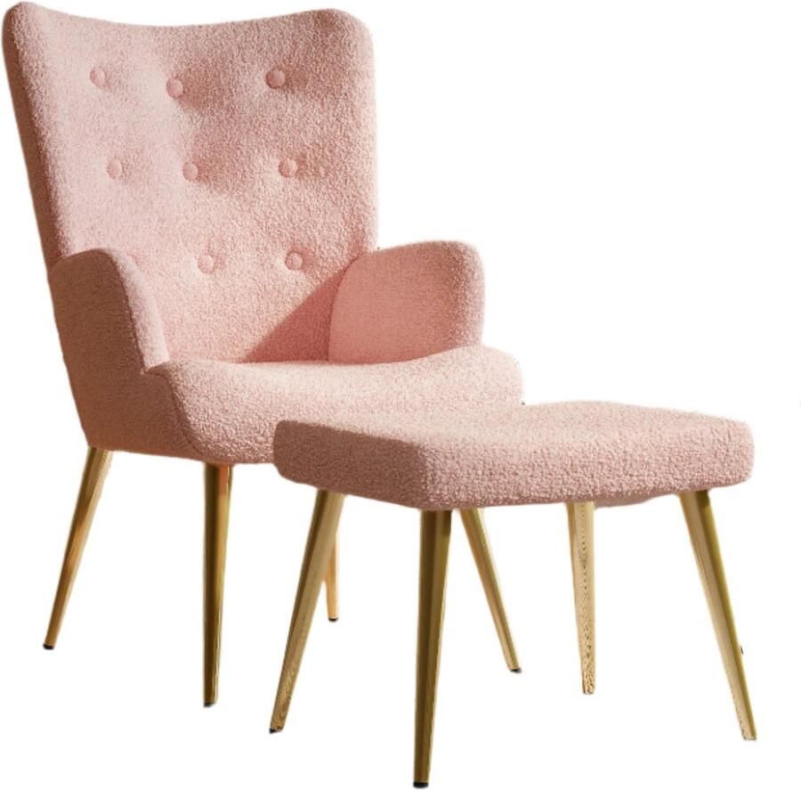 Moderne Fauteuil Loungestoel Relaxstoel Met Voetsteun Hoge Rugleuning Armleuningen Comfortabele Unieke Stoelen Geschikt Voor Woonkamer Lamswol Roze