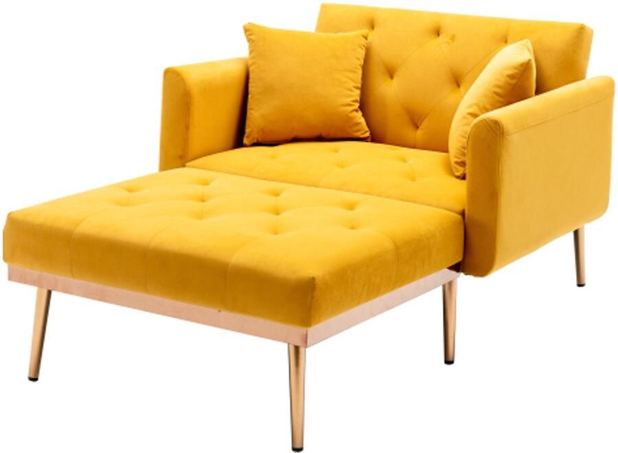 Moderne fauteuil verstelbare rugleuning relaxfauteuil opvouwbare bankstoel geschikt voor woonkamer slaapkamer studeerkamer fauteuil (Geel)