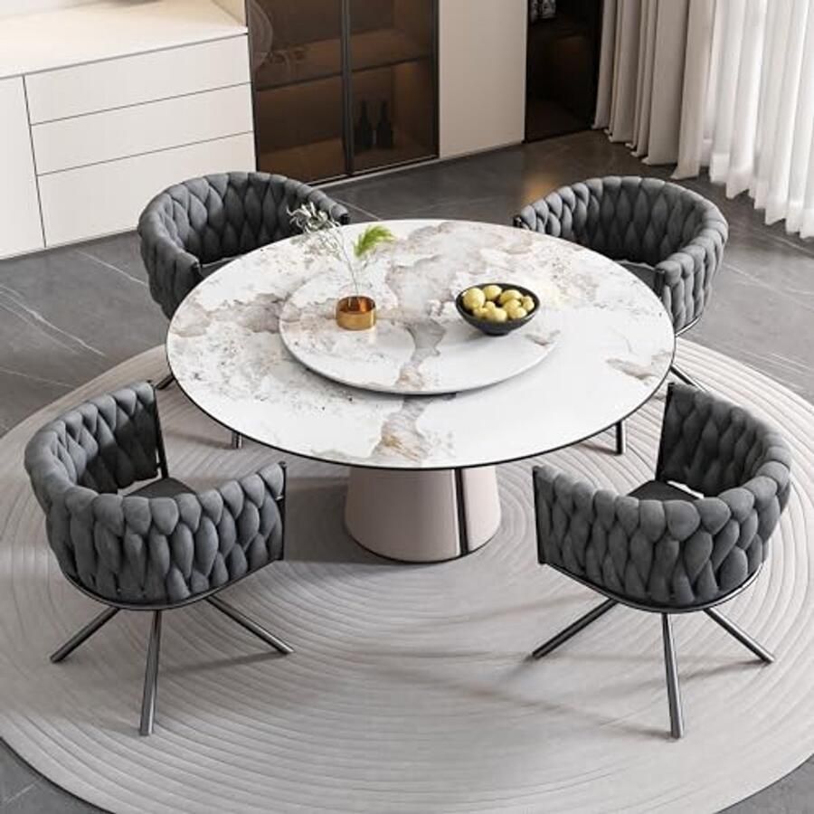 Moderne Fluwelen Draaistoelen Set van 4 met Metalen Poten voor Elegante Eetkamer