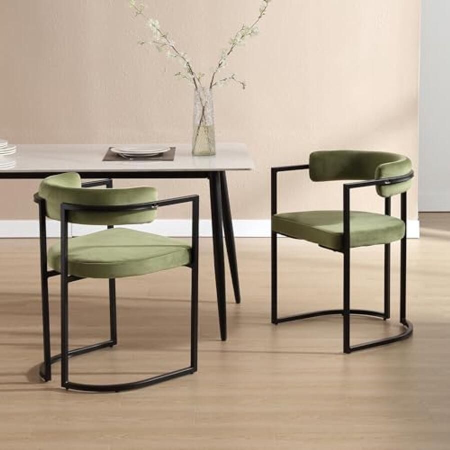 Moderne Fluwelen Eetkamerstoelen Comfortabele Accentstoelen voor Woonkamer en Eetkamer in Groen