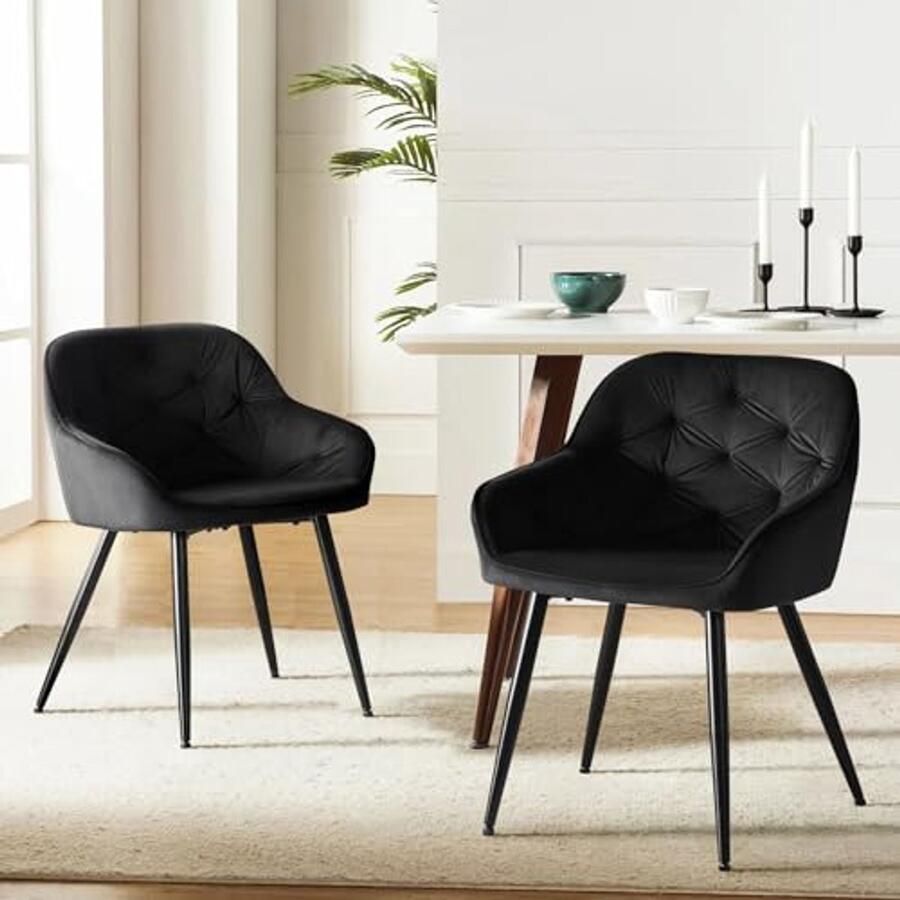Moderne Fluwelen Eetkamerstoelen met Armleuningen Set van 2