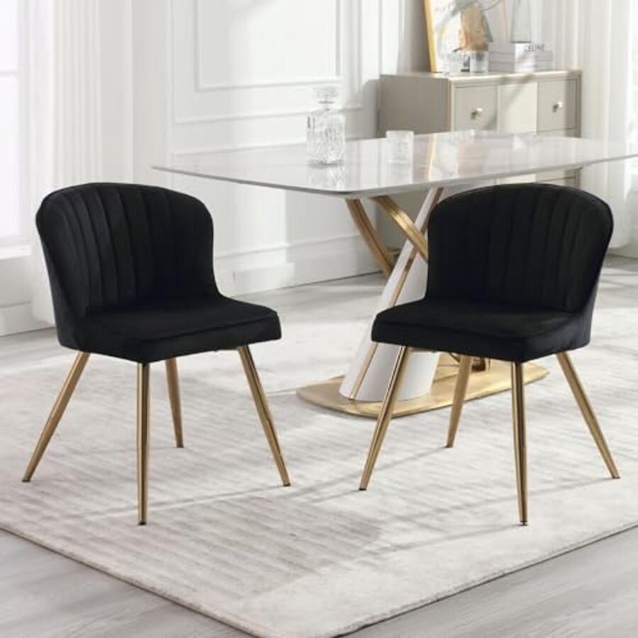 Moderne fluwelen eetkamerstoelen set van 2 comfortabele gewatteerde keukenstoelen met stevige metalen poten