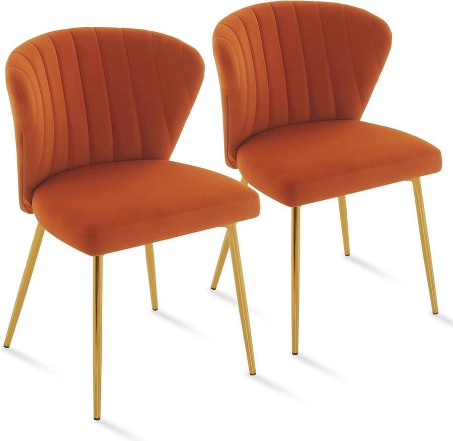 Moderne Fluwelen Eetkamerstoelen Set van 2 Comfortabele Keukenstoelen met Metalen Poten Ruimtebesparend en Elegant Oranje