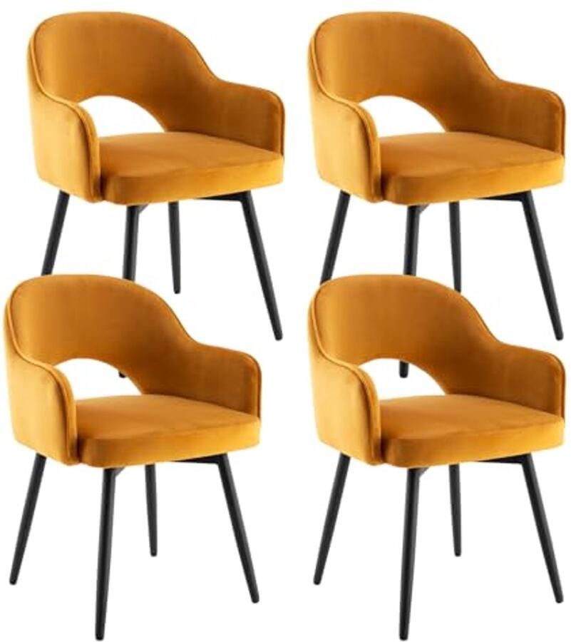 Moderne Fluwelen Eetkamerstoelen Set van 4 Draaibaar en Ergonomisch