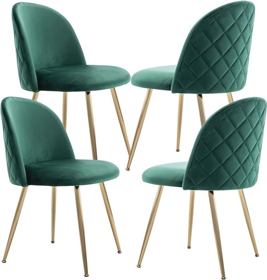 Moderne fluwelen eetkamerstoelen set van 4 Groene hoge rugleuning met gouden poten