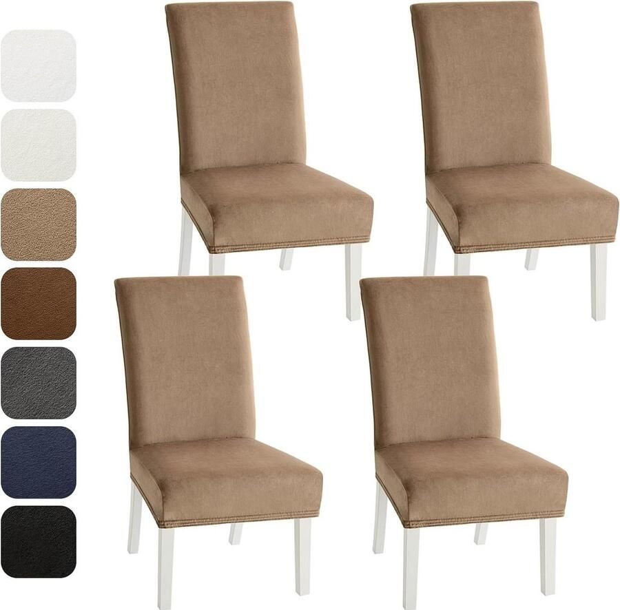 Moderne fluwelen eetkamerstoelhoes set van 4 Stretch slipcovers voor eetkamerstoelen Afneembaar en wasbaar Kaki met decoratie voor woonkamer keuken bruiloft en feest