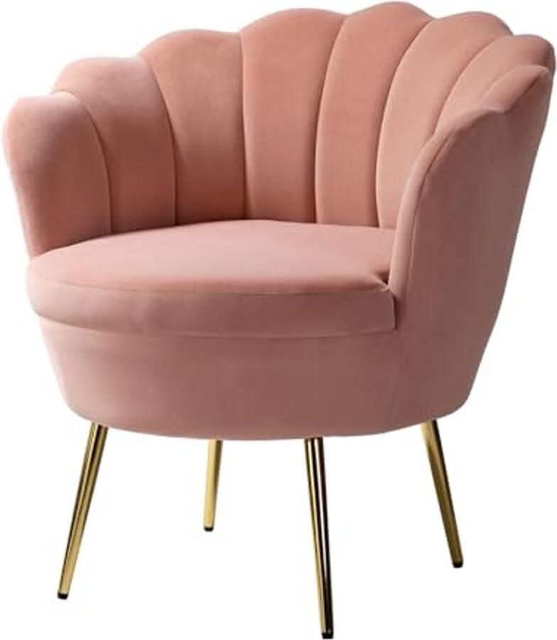 Moderne Fluwelen Fauteuil met Gouden Poten Comfortabele Loungestoel voor Woonkamer Slaapkamer en Eetkamer Roze