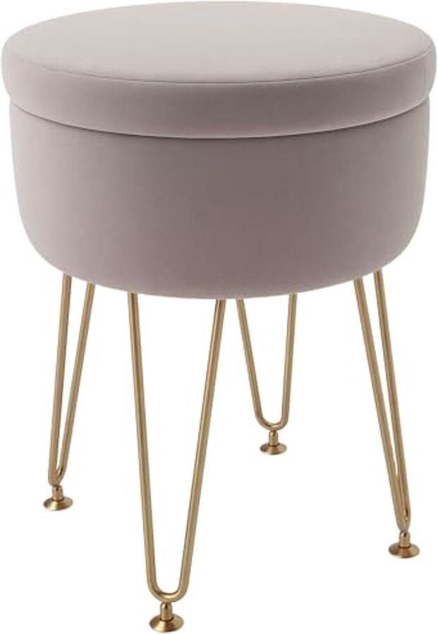 Moderne fluwelen opslagpoef met deksel en metalen poten voor woonkamer of slaapkamer lichtroze