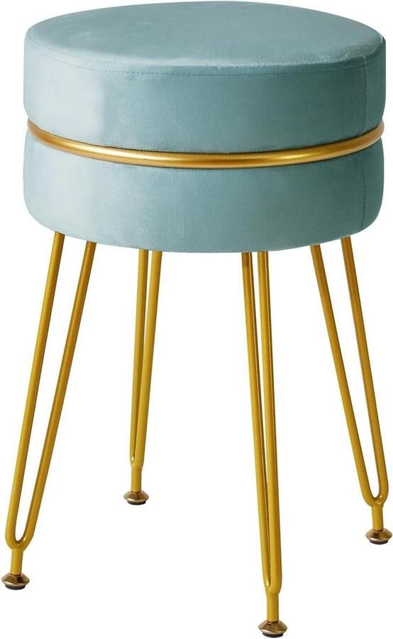 Moderne fluwelen ronde voetenbank make-upkruk blauw L G-40H met metalen poten