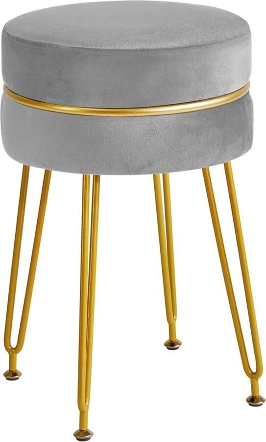 Moderne fluwelen ronde voetenbankje ijdelstoel voor make-upruimte ijdeliesstok voetensteun met gouden poten moderne accetkruk voor slaapkamer woonkamer entree grijs L G-40G