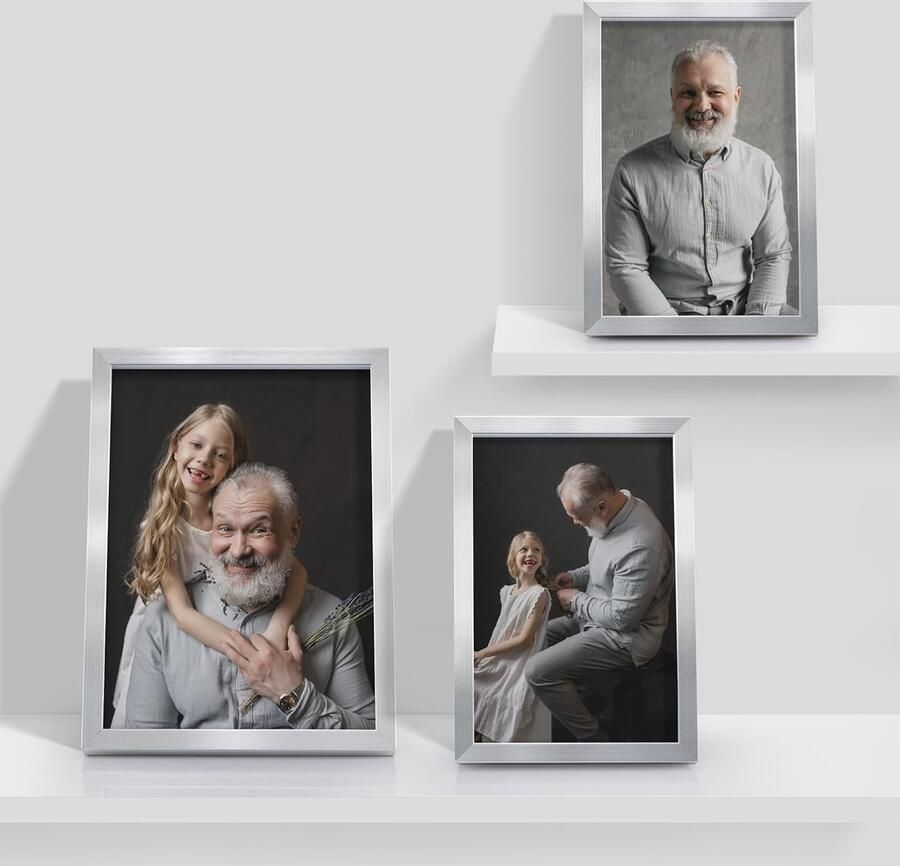 Moderne fotolijst collage Zilver 3-delige set Geschikt voor muur of tafel