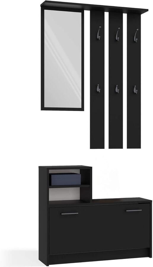Imperatoris Garderobekast met spiegel Garderobekast voor kleding Schoenenrek en kapstok Woonkamermeubels 85x24x160 cm Zwart