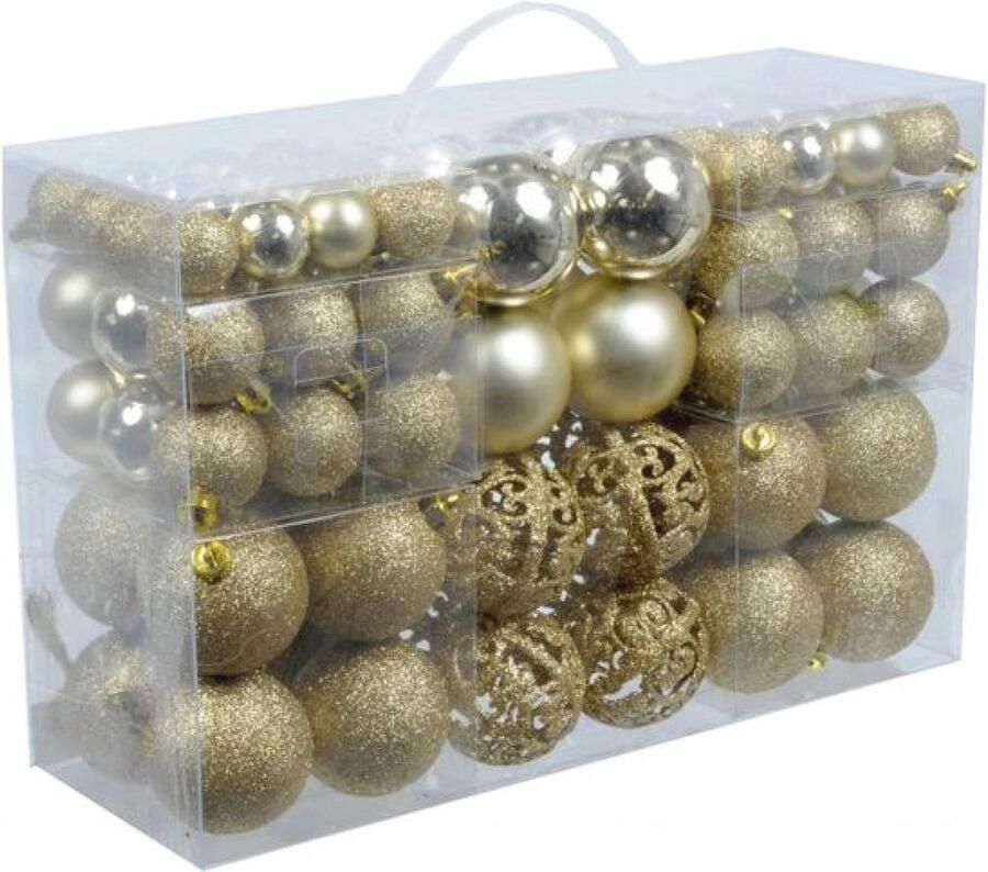 Gouden Kerstballen Set 100 Onbreekbare Kunststof Kerstballen voor Binnen en Buiten Afmetingen en Afwerkingen