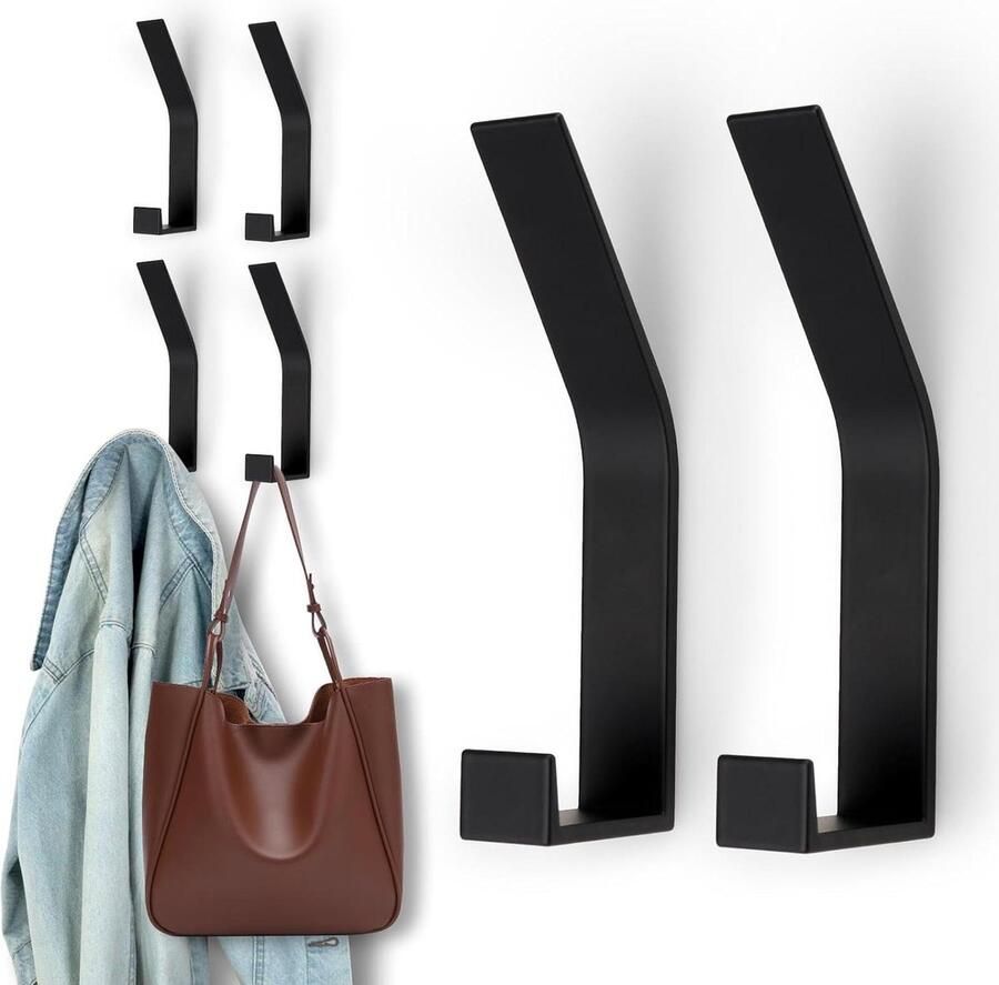 Moderne garderobehaken zwart 6 stuks voor aan de muur kapstok met onzichtbare schroeven Kapstok