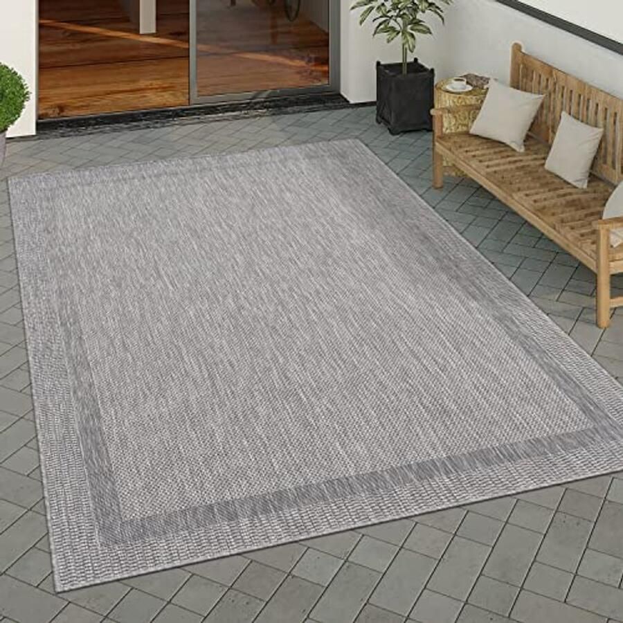 Moderne Geometrische Outdoor Tapijt voor Balkon en Keuken 80x150cm Grijs