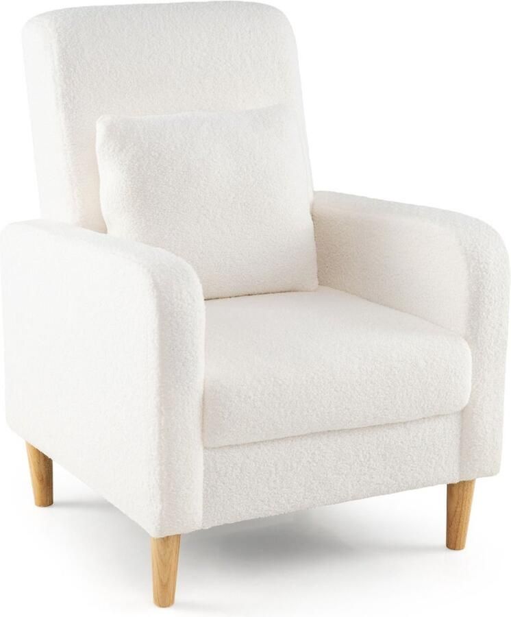Moderne gestoffeerde fauteuil met comfortabele lendensteun en zachte teddyfluwelen bekleding voor ultiem zitcomfort