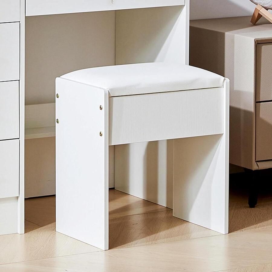 Wit gestoffeerde moderne make-upkruk voor woonkamer en slaapkamer make-uptafel kruk 36 x 24 x 42 cm