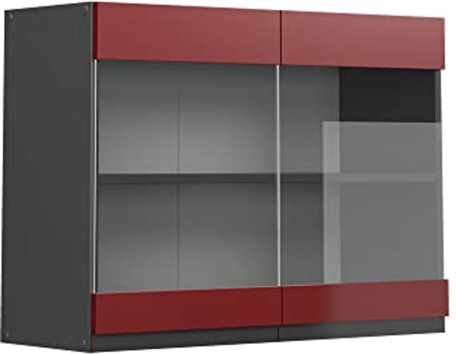 Moderne glazen hangkast 80 cm J-Shape Rood Antraciet voor keuken