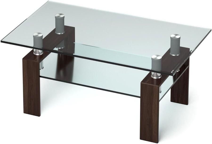 Moderne glazen salontafel – 2-laags ontwerp roestvrijstalen buizen 99x60x44 5 cm bruin