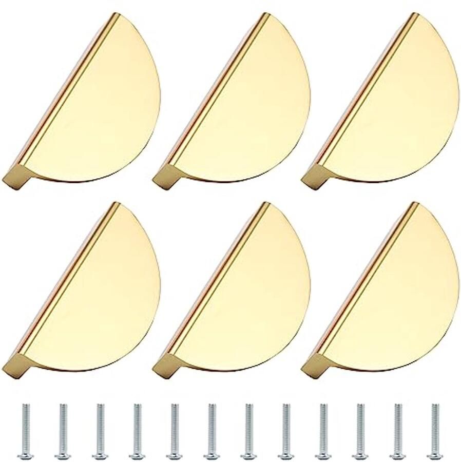 Moderne Gouden Kastgrepen Halve Maan 6 Stuks Aluminium Meubelgrepen met Schroeven 64 mm Gatafstand