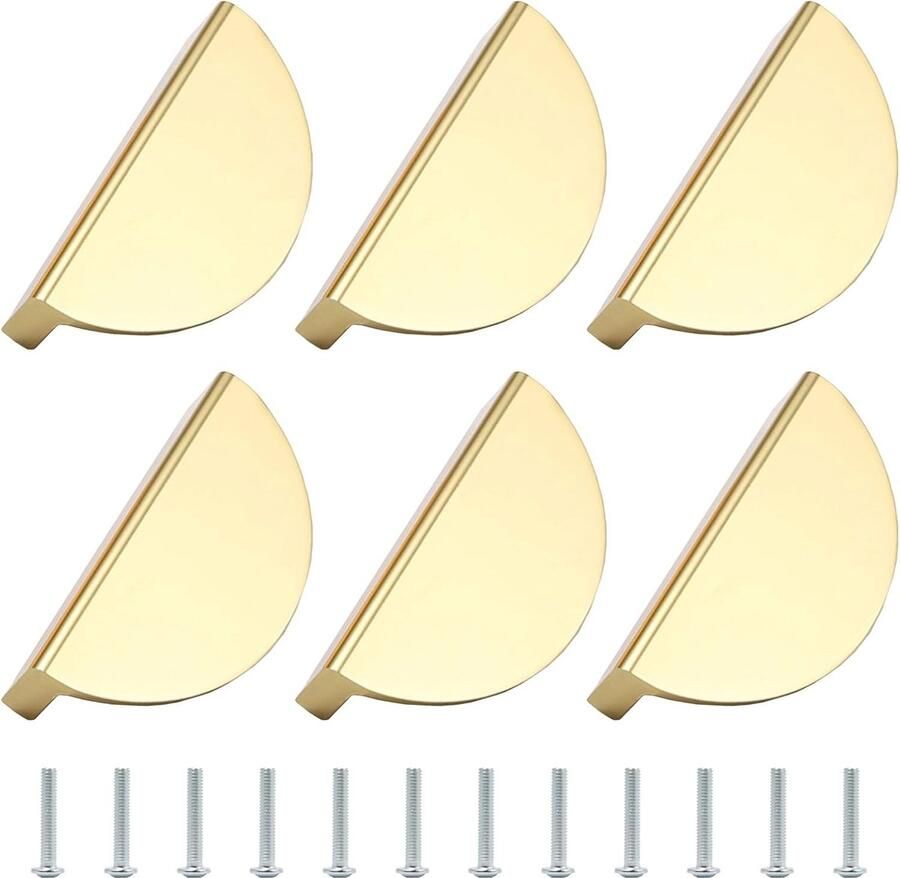 Moderne gouden kastgrepen voor meubels Set van 6 halvemaanvormige deurknoppen met schroeven 64 mm gatafstand