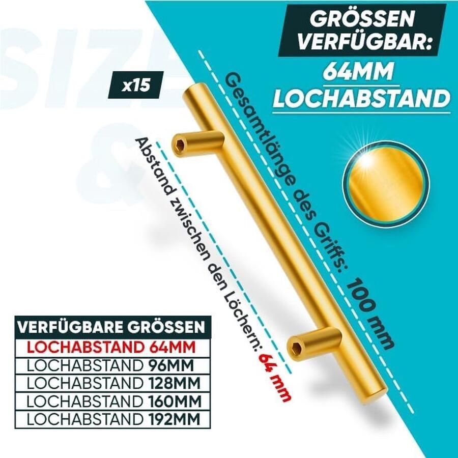 Moderne Gouden Keukengrepen 64MM voor Kasten en Meubels Set van 15