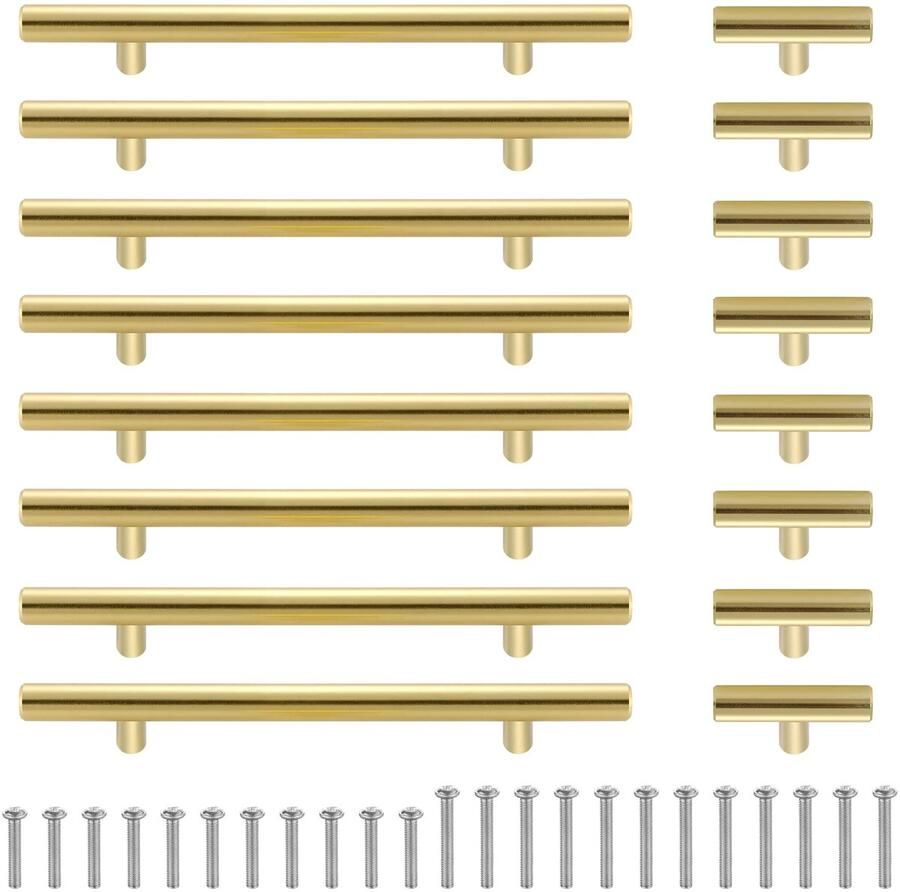 Ibenzoa Set van 8 Moderne Keukenhandgrepen met Gouden Afwerking Aluminium