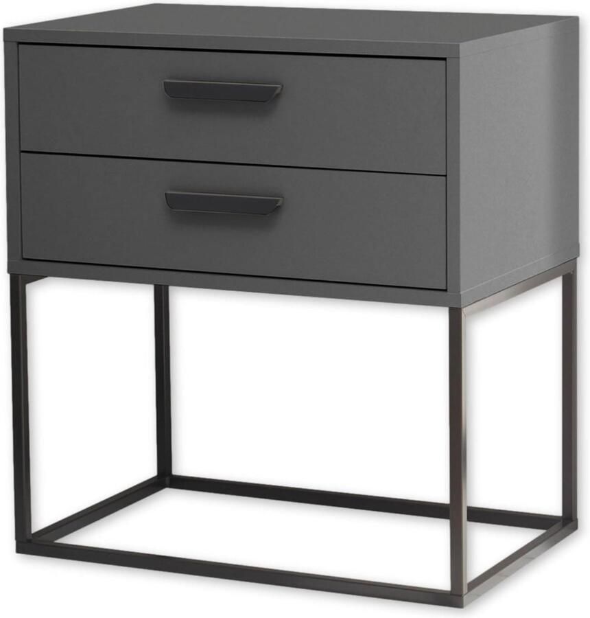 Nachtkastje in grafiet met laden en zwart metalen frame modern design 60 x 65 x 385 cm (B H D) nachtkastje zwart 60 cm hoog
