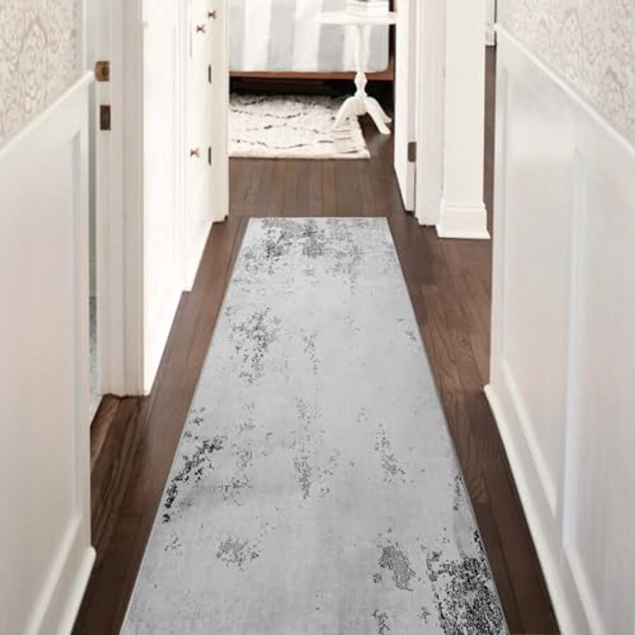 Modern Abstract Vloerkleed voor Binnen en Buiten Zacht Wooncultuurtapijt (Grijs Crème 80 x 250 cm)