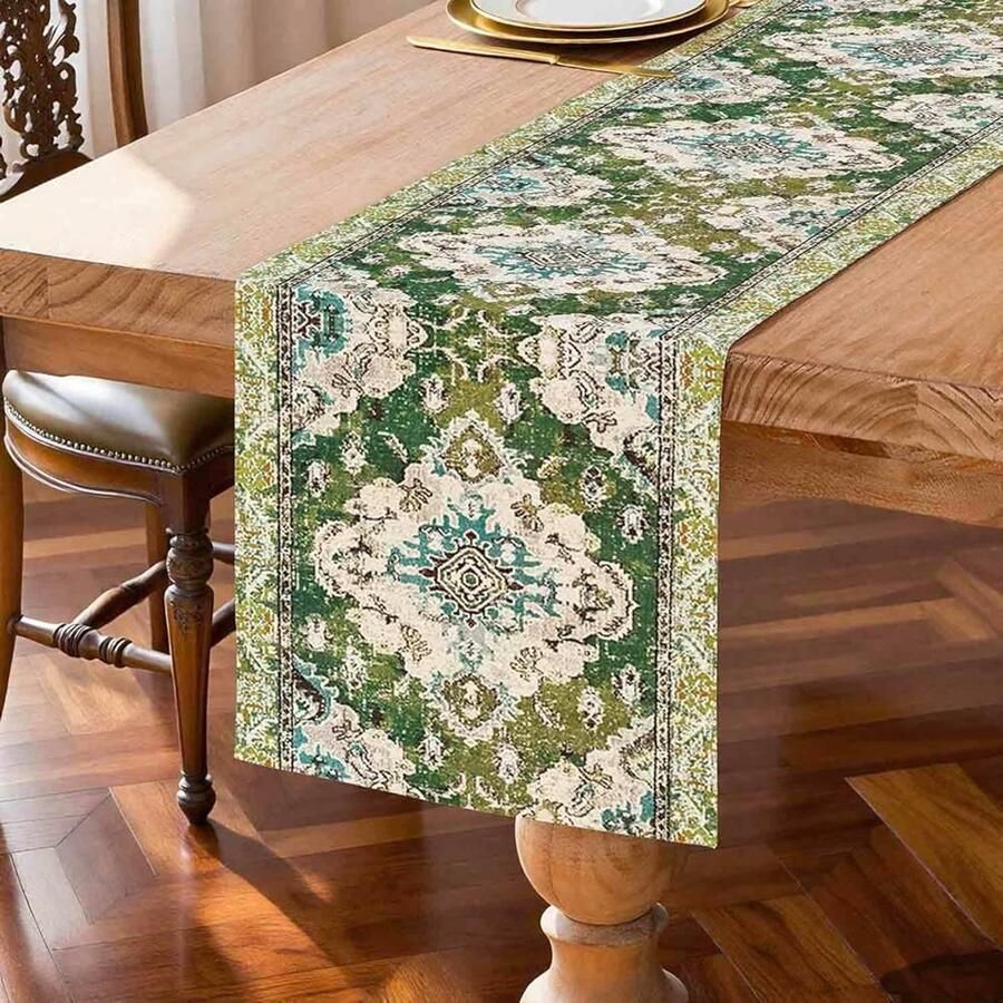 Moderne groene tafelloper decoratief voor tafel en keuken 1 stuk polyester 33 x 183 cm