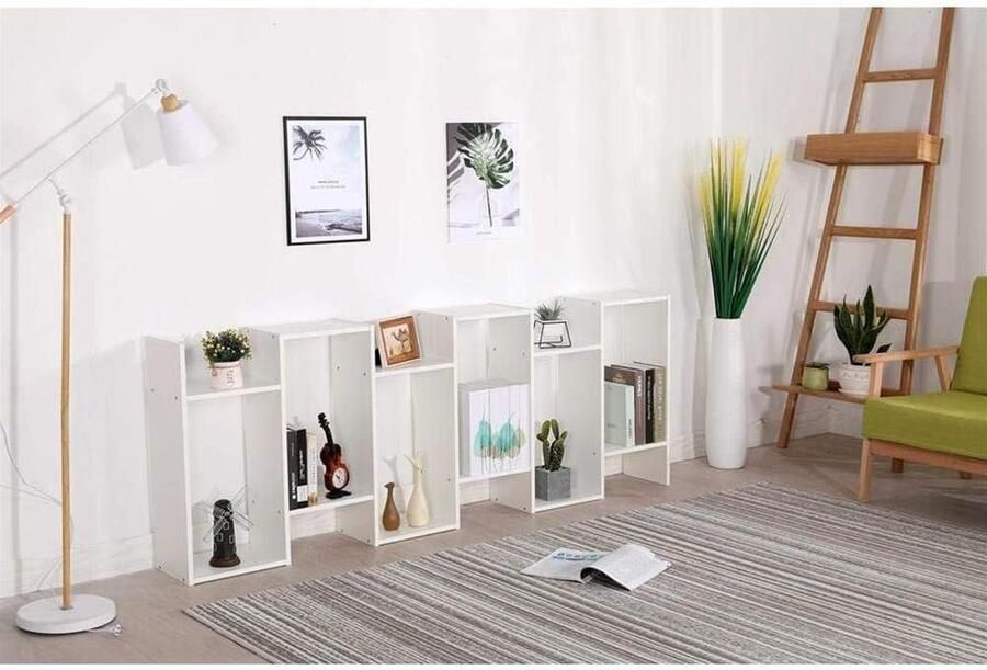 Moderne hedendaagse houten boekenkast voor woonkamer en entree 70 x 235 x 190 cm met planken en wandplank in kubusdesign Boekenkast kind