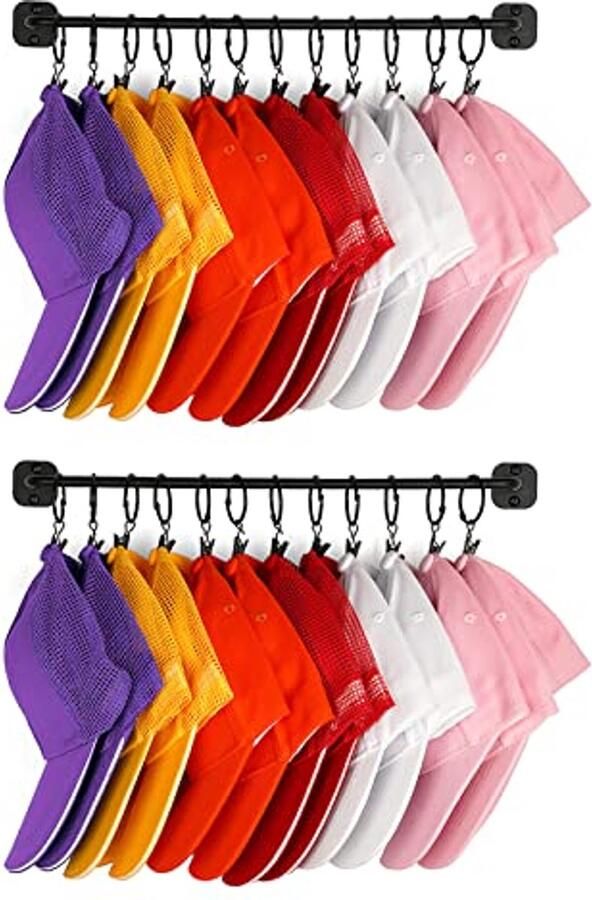 Moderne Hoedenrek Muur Bevestiging voor 24 Hoedclips Ruimtebesparende Organizer voor Slaapkamer Entree en Wasgoed