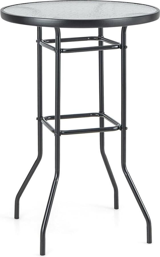 Moderne Hoge Bartafel van Gehard Glas Ronde Tafel Ø 68 cm Geschikt voor Binnen en Buiten Stabiel Metalen Frame Ideaal voor Keuken en Tuin