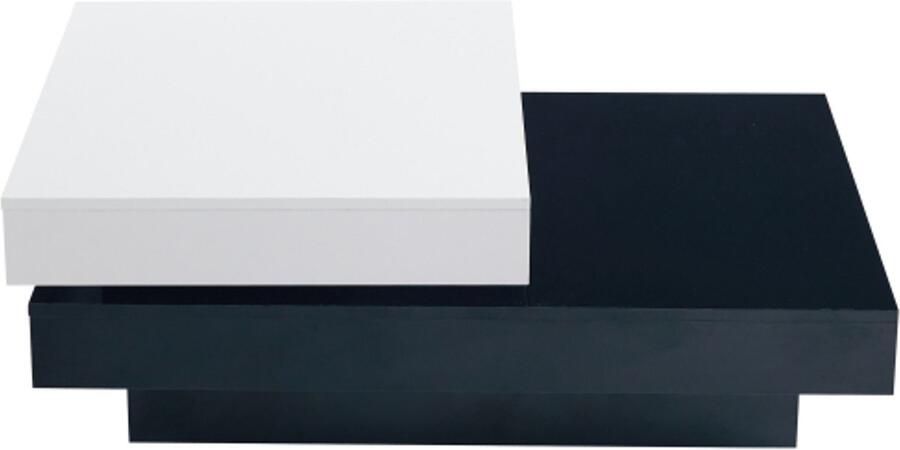 Moderne hoogglans salontafel met dubbele laag – Draaibare salontafel met zwarte en witte accenten – geschikt voor woonkamers en appartementen