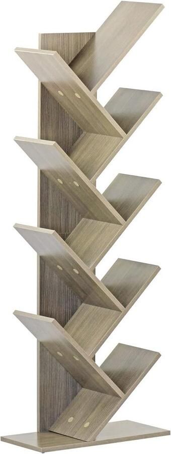 Moderne Houten Boekenkast voor Woonkamer Entree en Slaapkamer Elegante Verticale Boekenkast met Schuine Planken (50 x 25 x 141 cm)