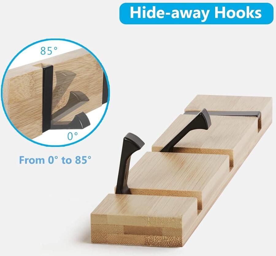 Moderne houten garderobehaken opvouwbare kledinghaken bamboe met 3 uitklapbare haken voor jassen mantels sjaals handtassen en meer natuur