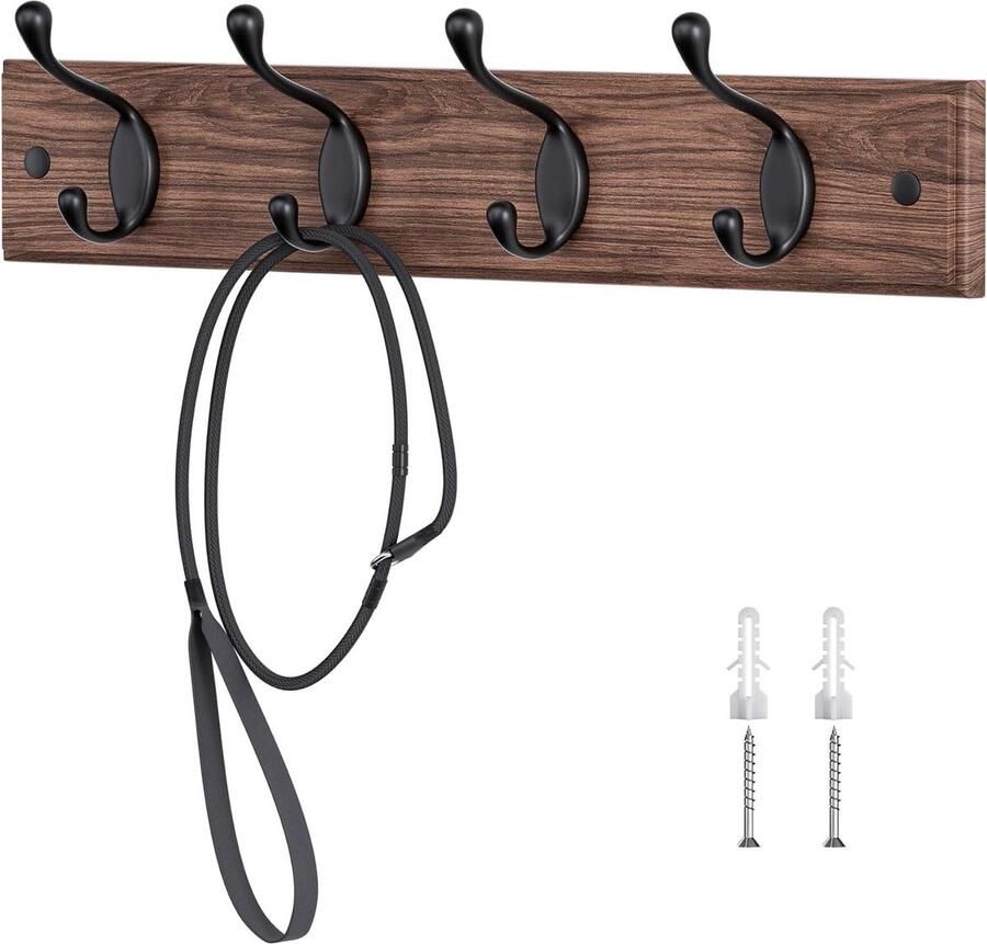Moderne kapstok met 4 haken voor jassen 40 cm Walnoot hout Wandgarderobe met kledinghaken