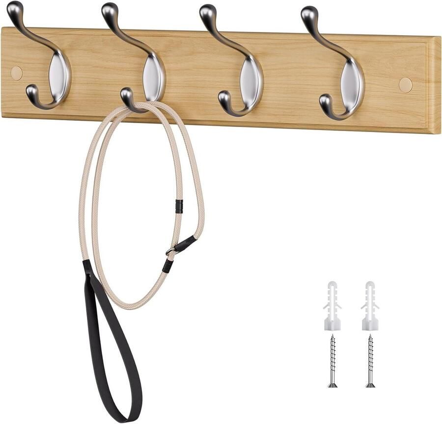 Moderne houten kapstok met 4 haken voor jassen en mantels 40 cm