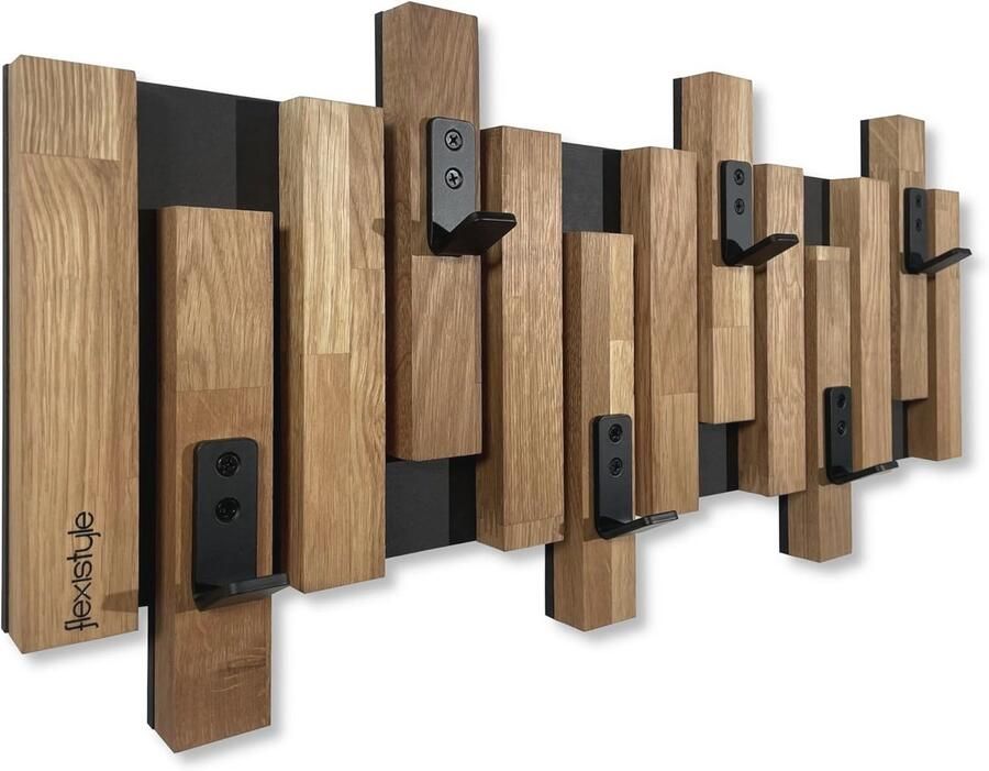 Moderne Houten Kledinghaken Wandkapstok in Zwart 2 Dimensionale Ontwerpen (60 cm)