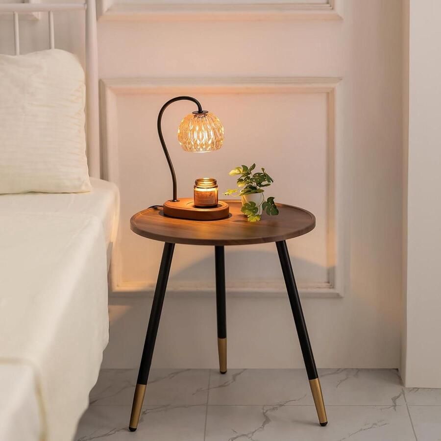 Moderne houten ronde bijzettafel walnoot zwarte korrel eenvoudige montage 45 cm