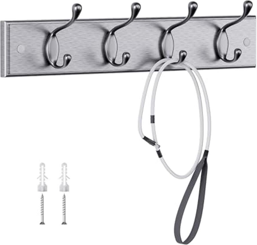 Moderne Houten Wandkapstok met 4 Haken voor Jassen Sjaals en Tassen 40 cm