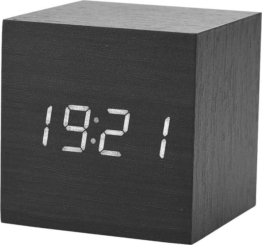 Moderne Houten Wekker voor Nachtkastje en Bureau Digitale Klok met Batterij en USB Voeding Tijd en Temperatuur Weergave
