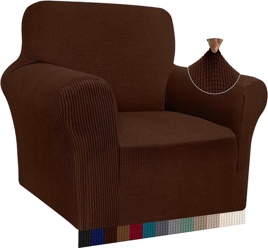 Moderne jacquard bankovertrek met hoge stretch voor woonkamer beschermer tegen honden en huisdieren 1-zits in chocoladekleur