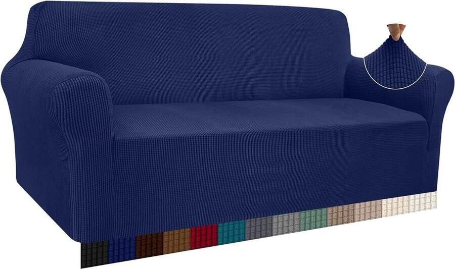 Moderne Jacquard elastische bankovertrek voor woonkamer 3-zits donkerblauw